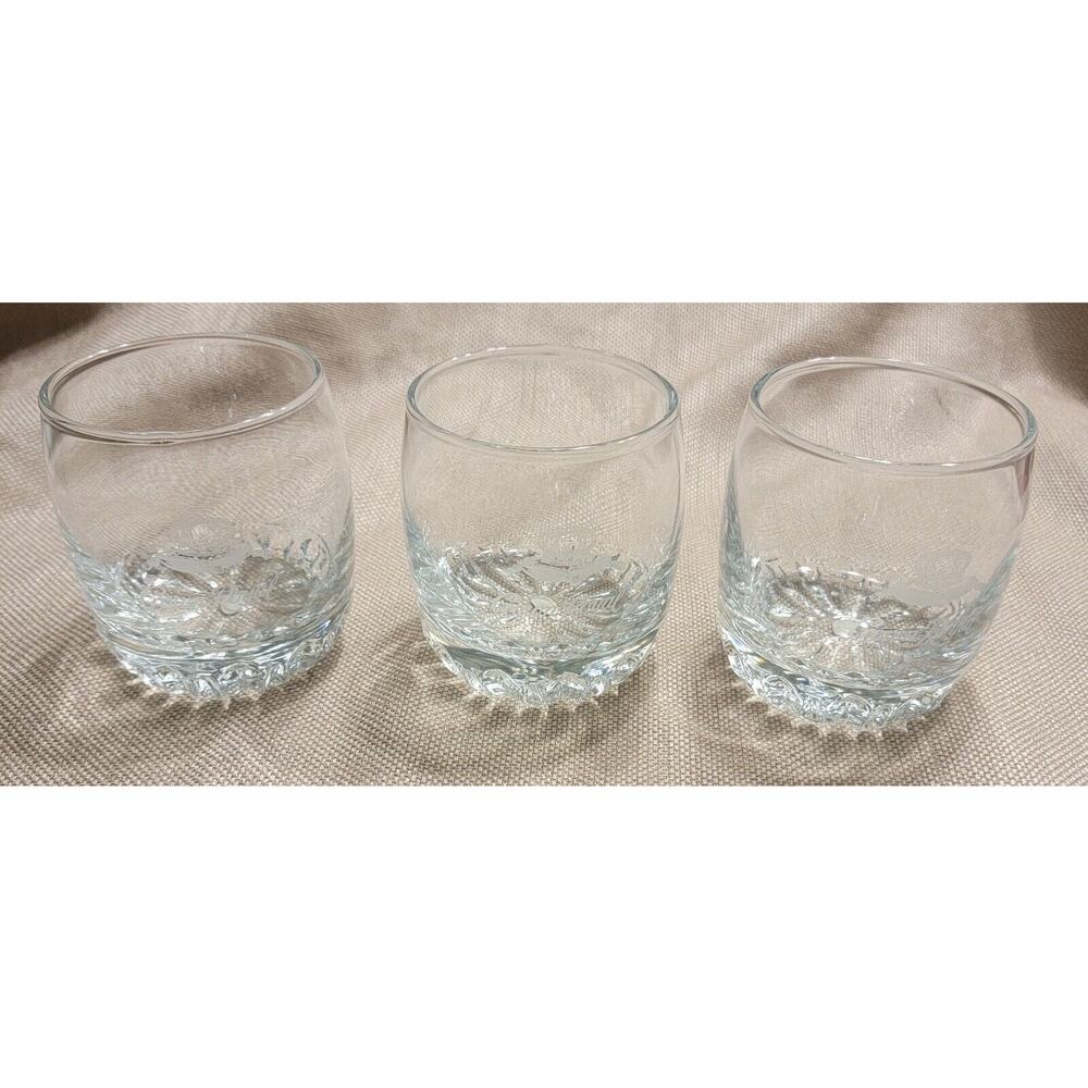 Vintage CROWN ROYAL Clear Whiskey Glass Round Rocks SET OF 3 made in Turkey